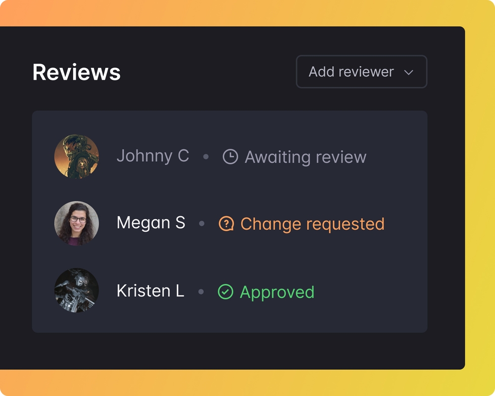 Reviews interface